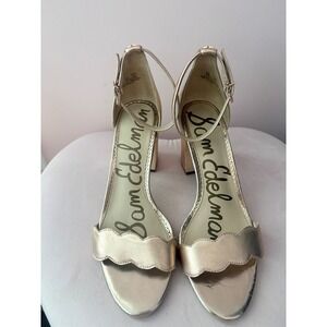 Sam Edelman Odila Gold Metallic Scalloped Block Heel Ankle Strap Sandals Size 9